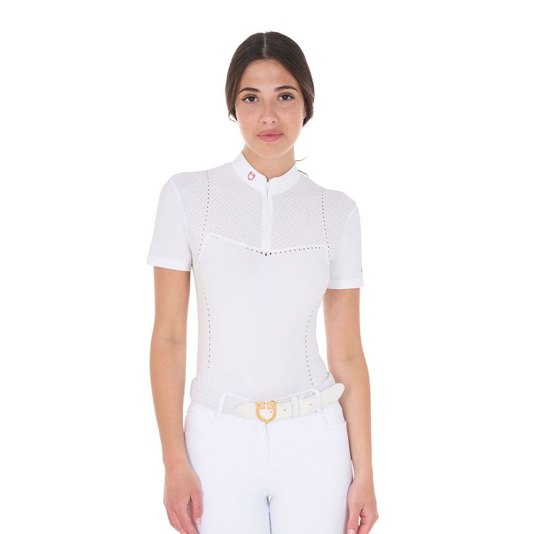 POLO CONCORSO DONNA  SLIM FIT IN TESSUTO TRAFORATO E ZIP EQUESTRO S25
