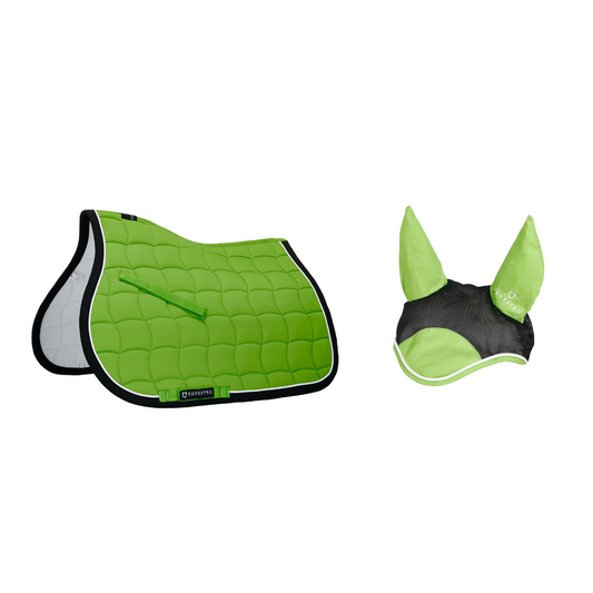 SET SOTTOSELLA E CUFFIETTA DA SALTO IN COTONE TRASPIRANTE EQUESTRO VERDE LIME (TG. PONY)