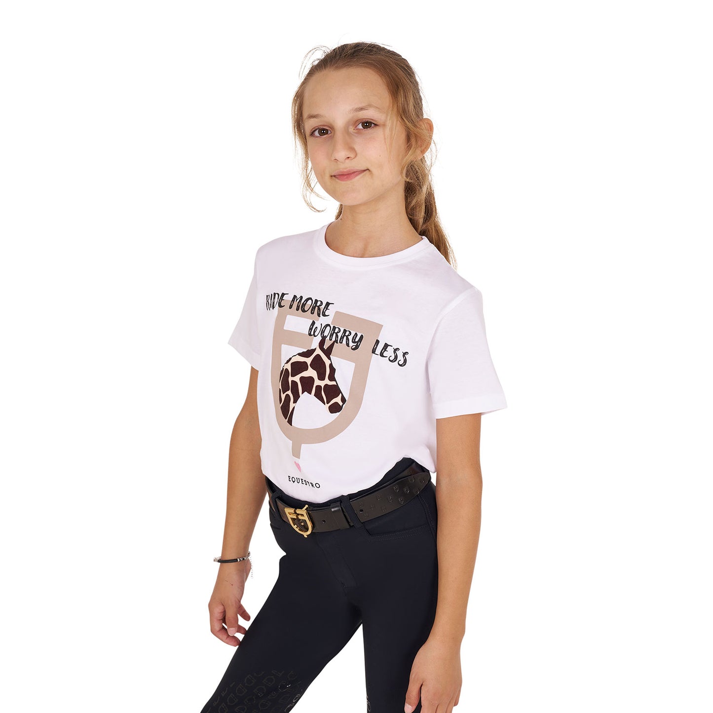 T-SHIRT DA BAMBINA IN COTONE RIDE MORE WORRY LESS BIANCA (TG.14 ANNI)