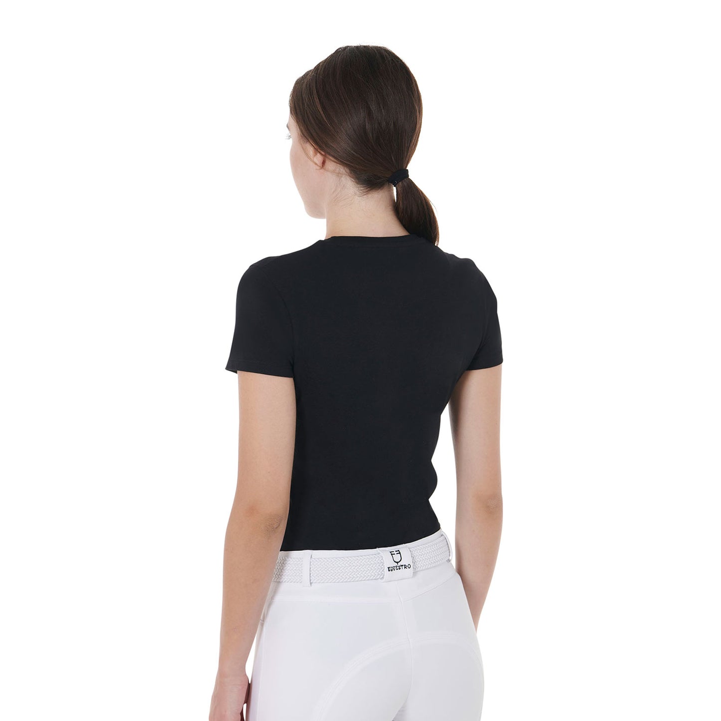 T-SHIRT DONNA SLIM FIT STAMPA EQUESTRO LOGO MULTICOLORE NERA (TG.XS)