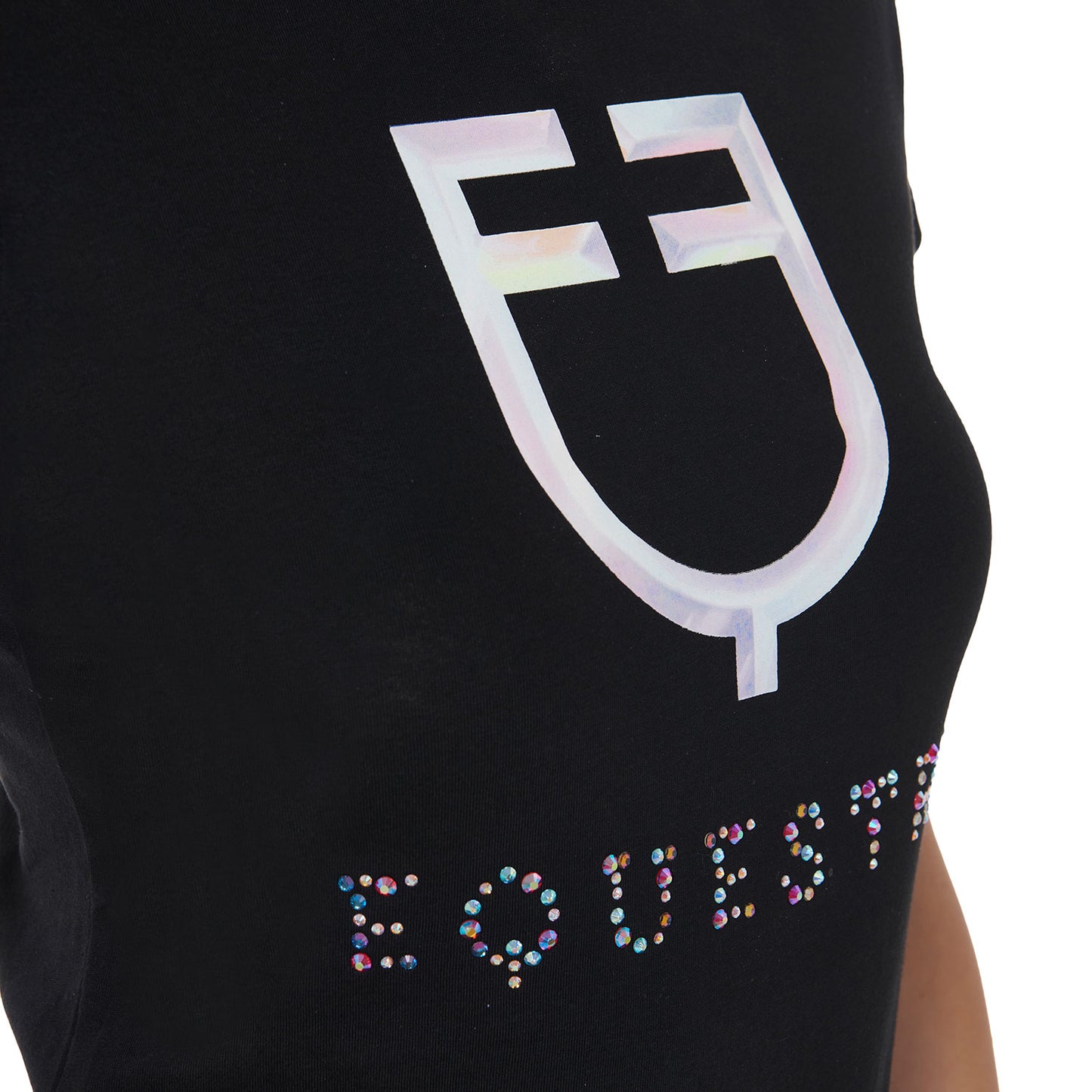 T-SHIRT DONNA SLIM FIT STAMPA EQUESTRO LOGO MULTICOLORE NERA (TG.XS)