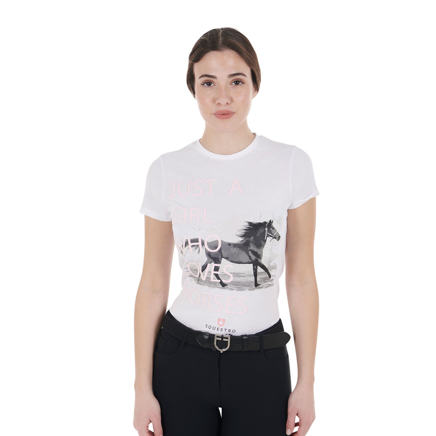 T-SHIRT DA DONNA IN COTONE HORSE LOVER EQUESTRO NERA (TG.M)