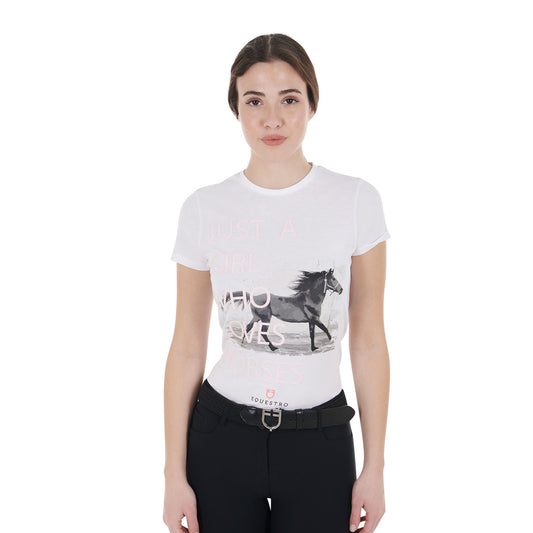 T-SHIRT DA DONNA IN COTONE HORSE LOVER EQUESTRO NERA (TG.M)