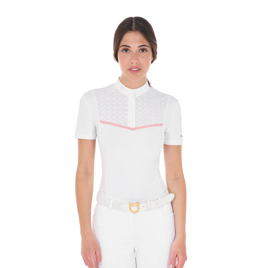 POLO CONCORSO DONNA SLIM FIT CON INSERTI TRAFORATI SUL PETTO
