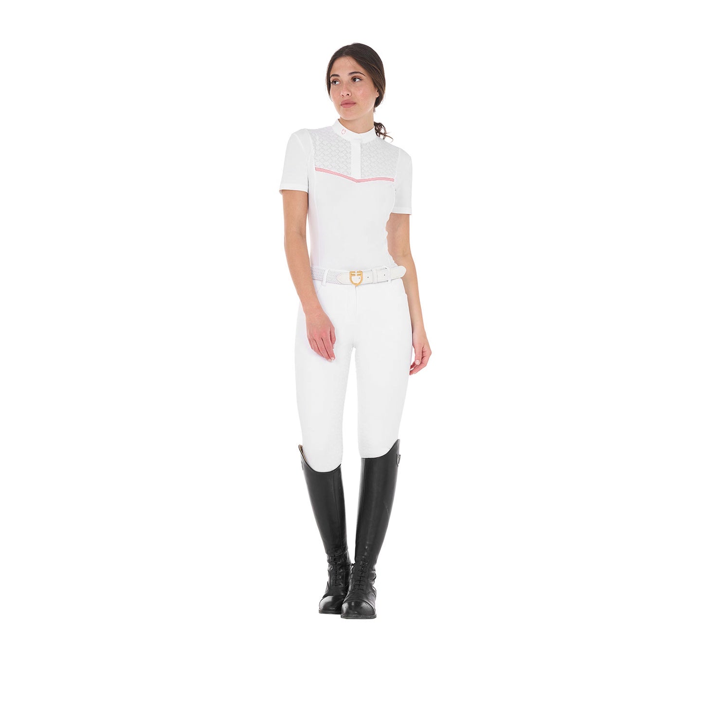 POLO CONCORSO DONNA SLIM FIT CON INSERTI TRAFORATI SUL PETTO