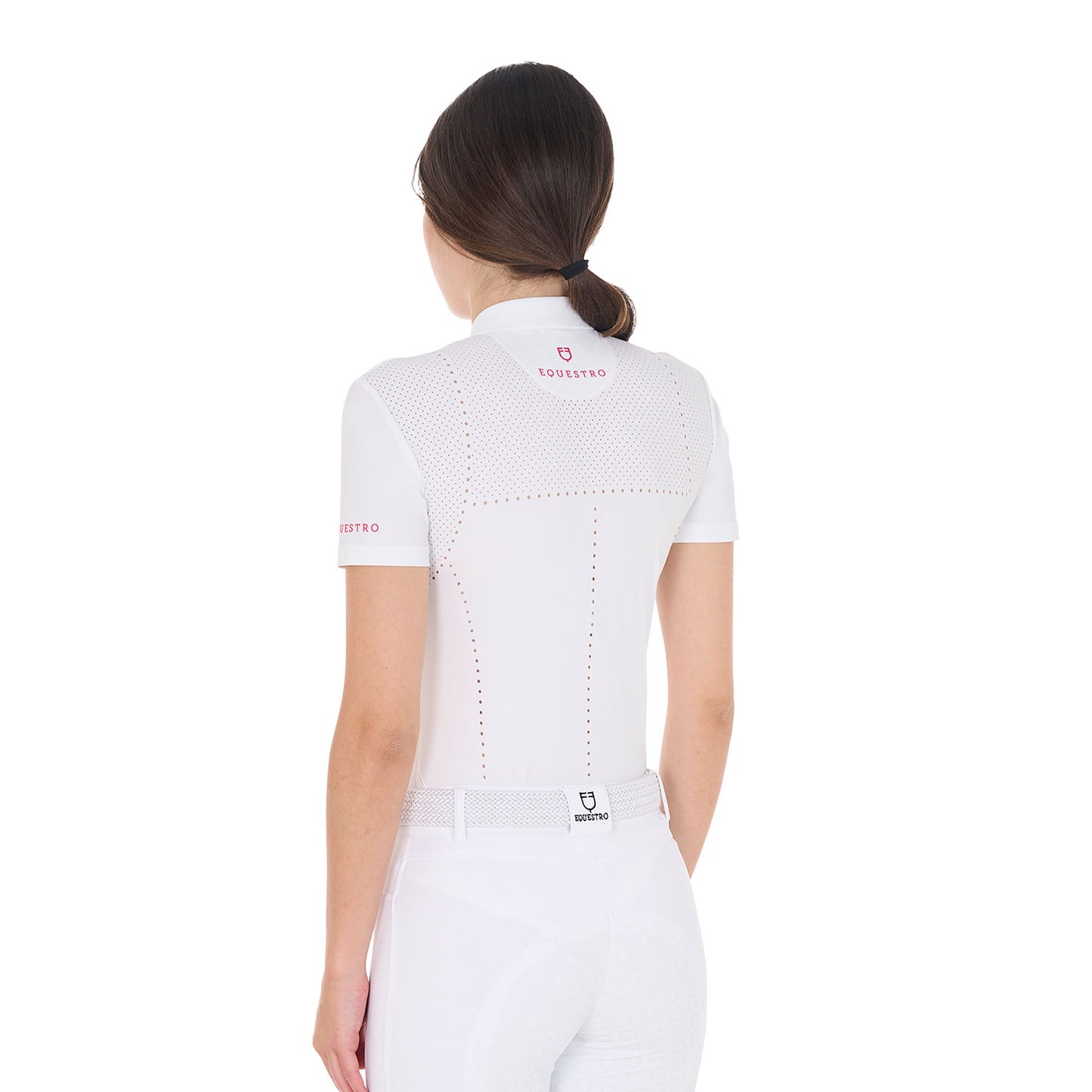 POLO CONCORSO DONNA  SLIM FIT IN TESSUTO TRAFORATO E ZIP EQUESTRO S25