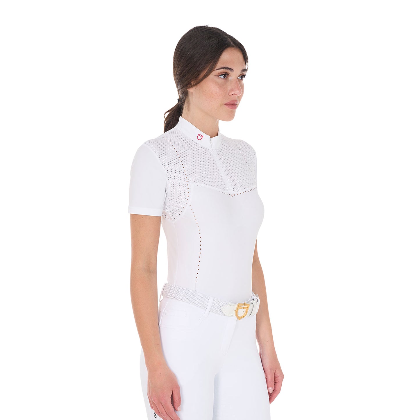 POLO CONCORSO DONNA  SLIM FIT IN TESSUTO TRAFORATO E ZIP EQUESTRO S25