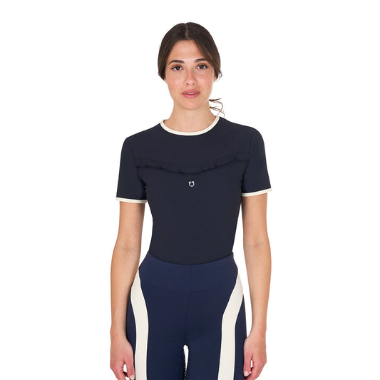 T-SHIRT DA ALLENAMENTO DONNA SLIM FIT CON RUCHES SUL PETTO EQUESTRO S25