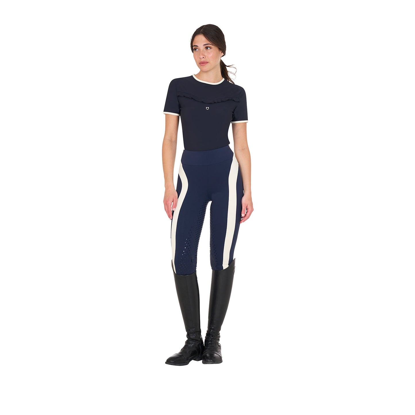 T-SHIRT DA ALLENAMENTO DONNA SLIM FIT CON RUCHES SUL PETTO EQUESTRO S25