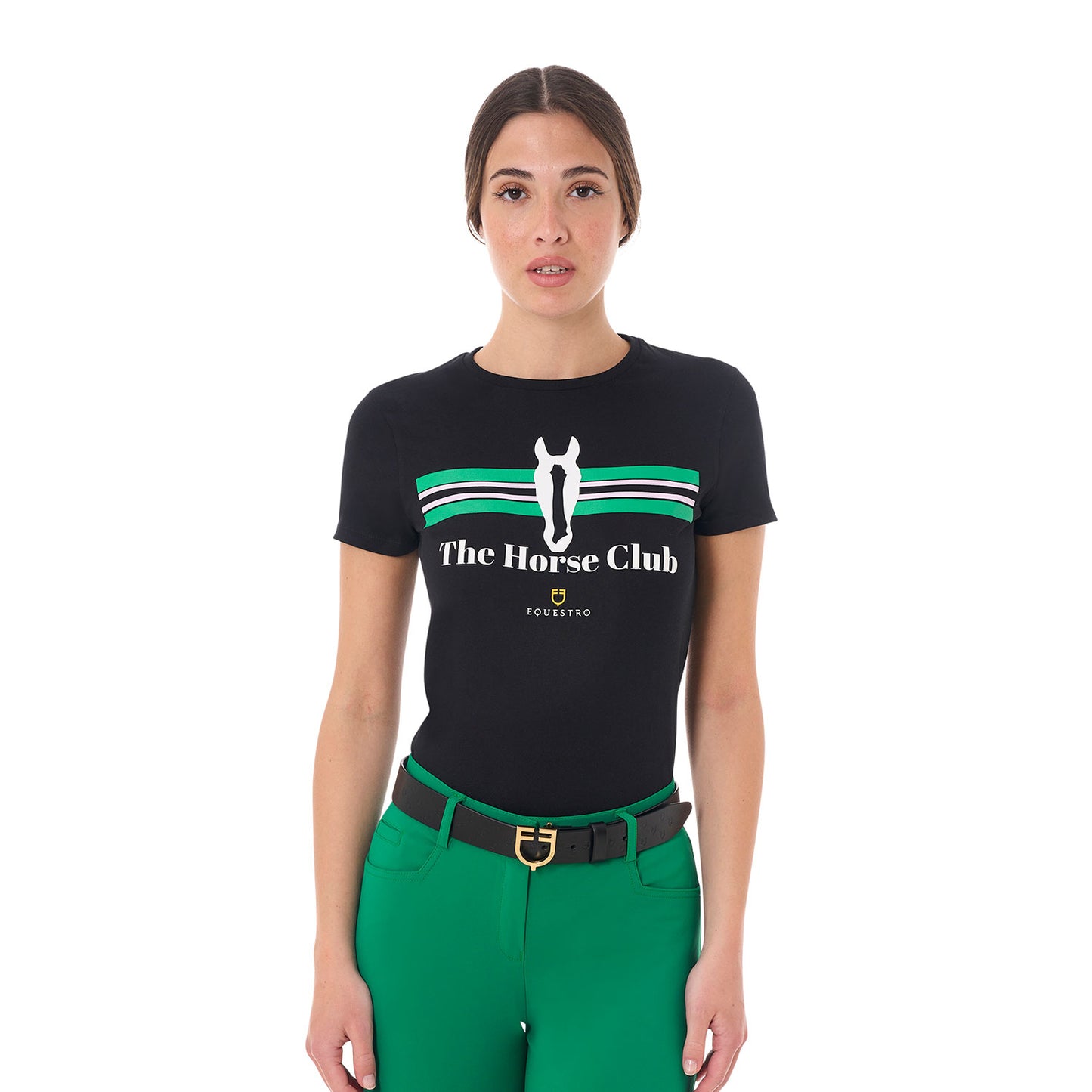 T-SHIRT DONNA STRIPE HORSE IN COTONE CON STAMPA EQUESTRO S25