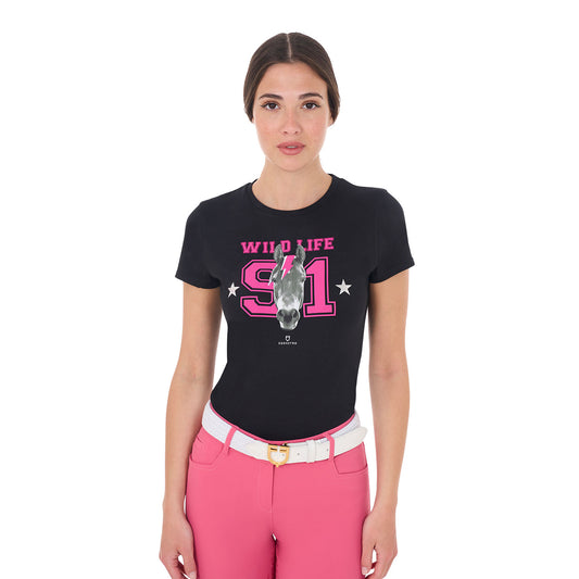 T-SHIRT DONNA WILD LIFE IN COTON CON STAMPA EQUESTRO S25