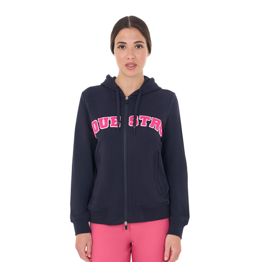 FELPA DONNA CON CAPPUCCIO, ZIP E SCRITTA EFFETTO SPUGNA