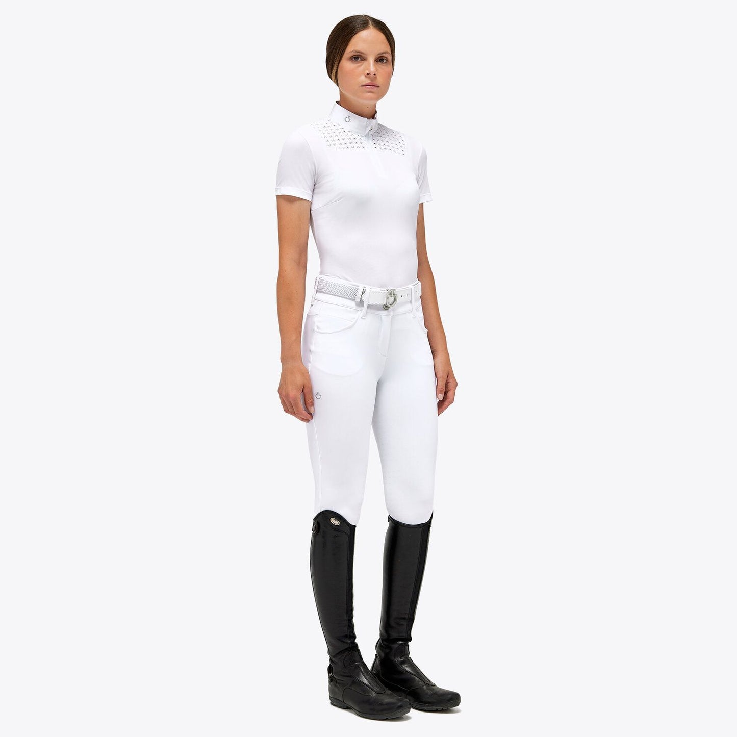 POLO DA COMPETIZIONE LEGGERA IN PIQUET CON ZIP DA DONNA CT BIANCA